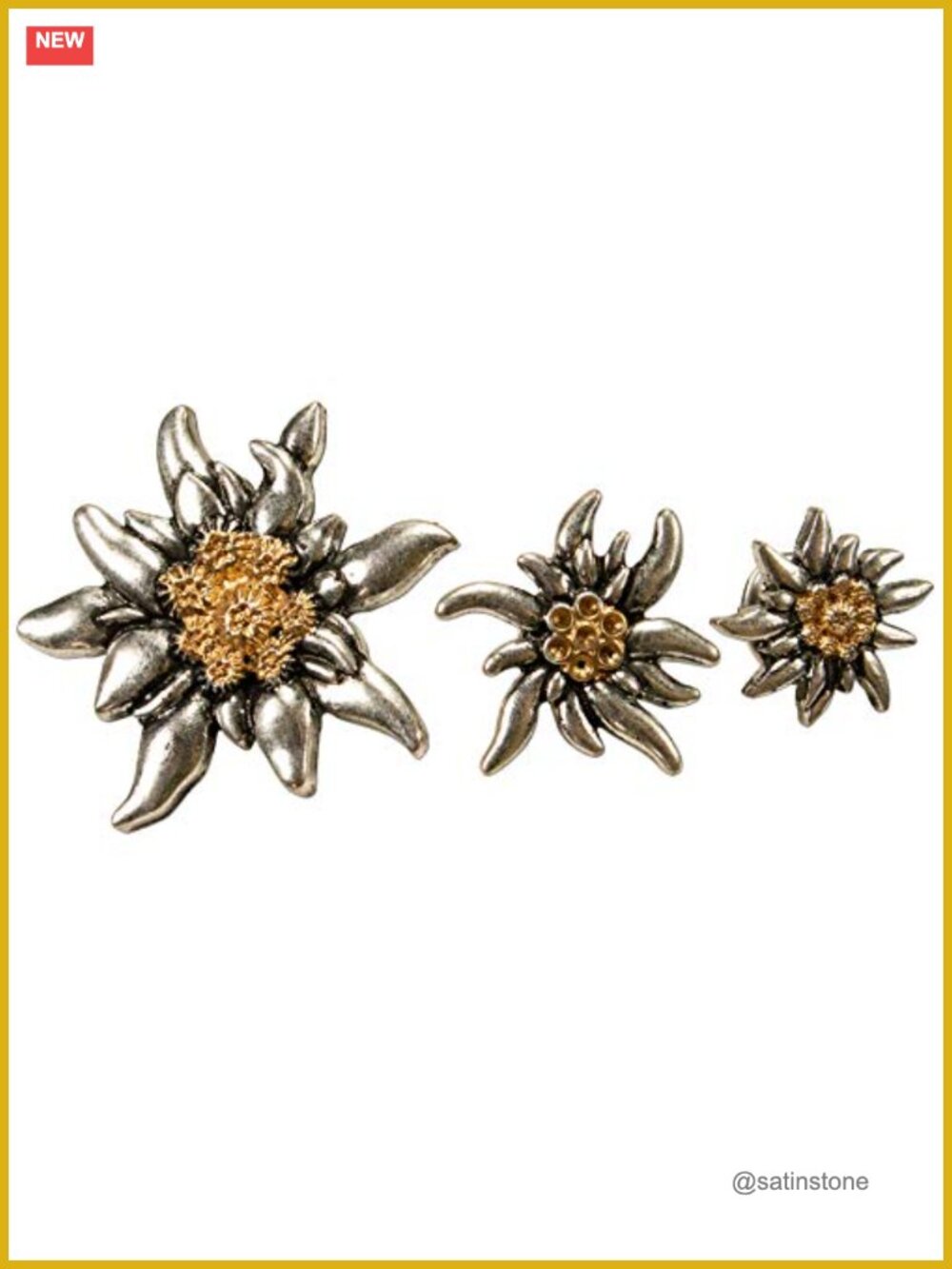 Traditional Bavarian Edelweiss Pin Set of 3 Hat Dirndl Oktoberfest Brooch